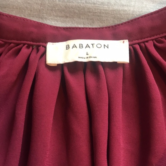 Aritzia Babaton Burgundy/ Maroon Pleated Button Up Blouse - Picture 7 of 11